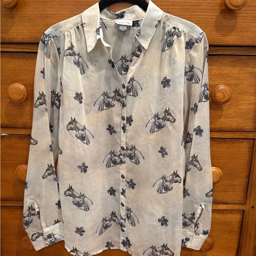 Tasha Polizzi Cream Blouse with Gray Horse Print